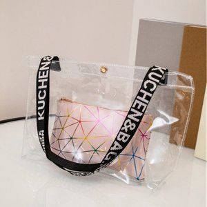 Tote Bag Letter Graphic Clear With Inner Pouch NEW!